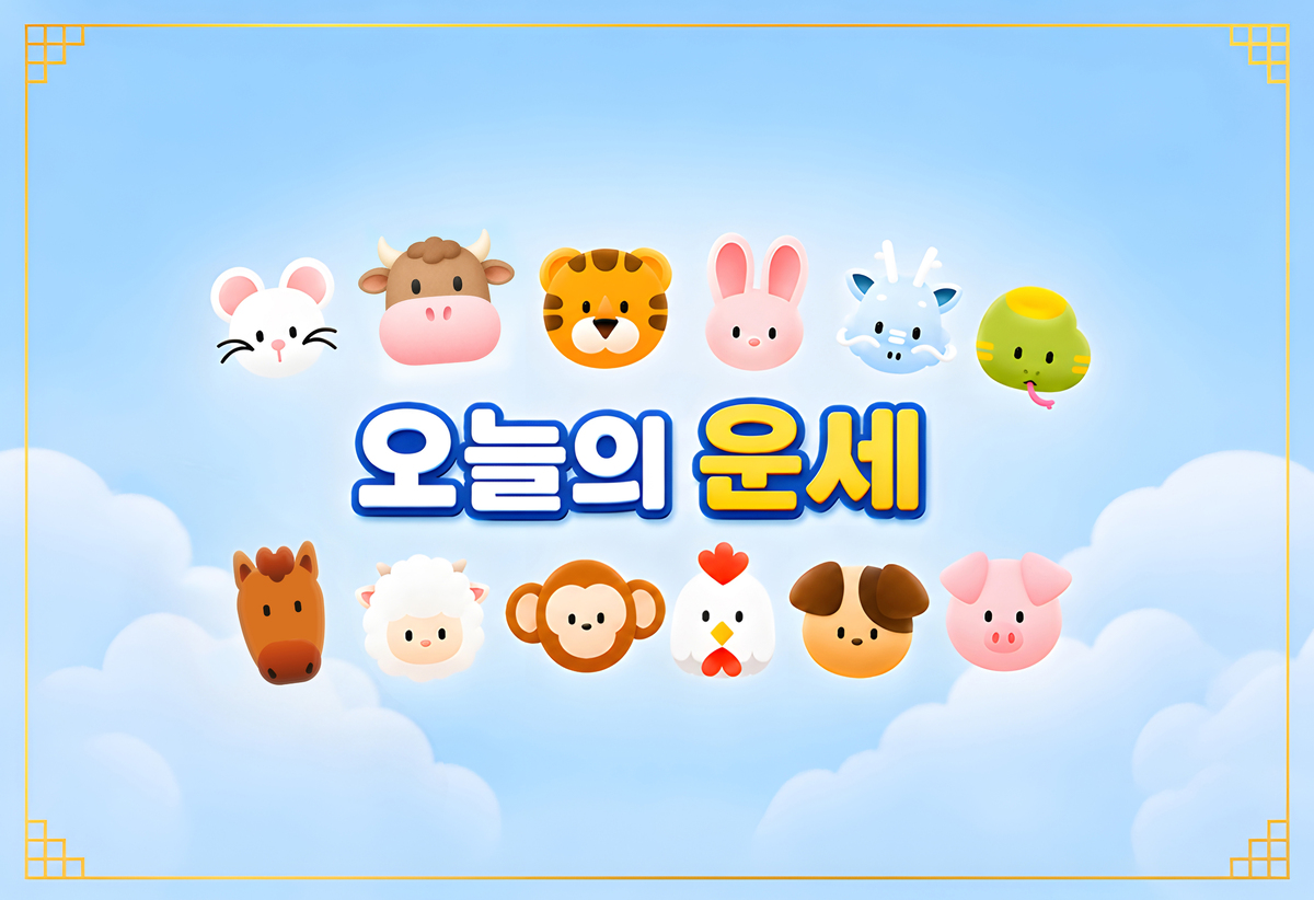 열두 띠 동물로 꾸민 오늘의 운세 안내 그림