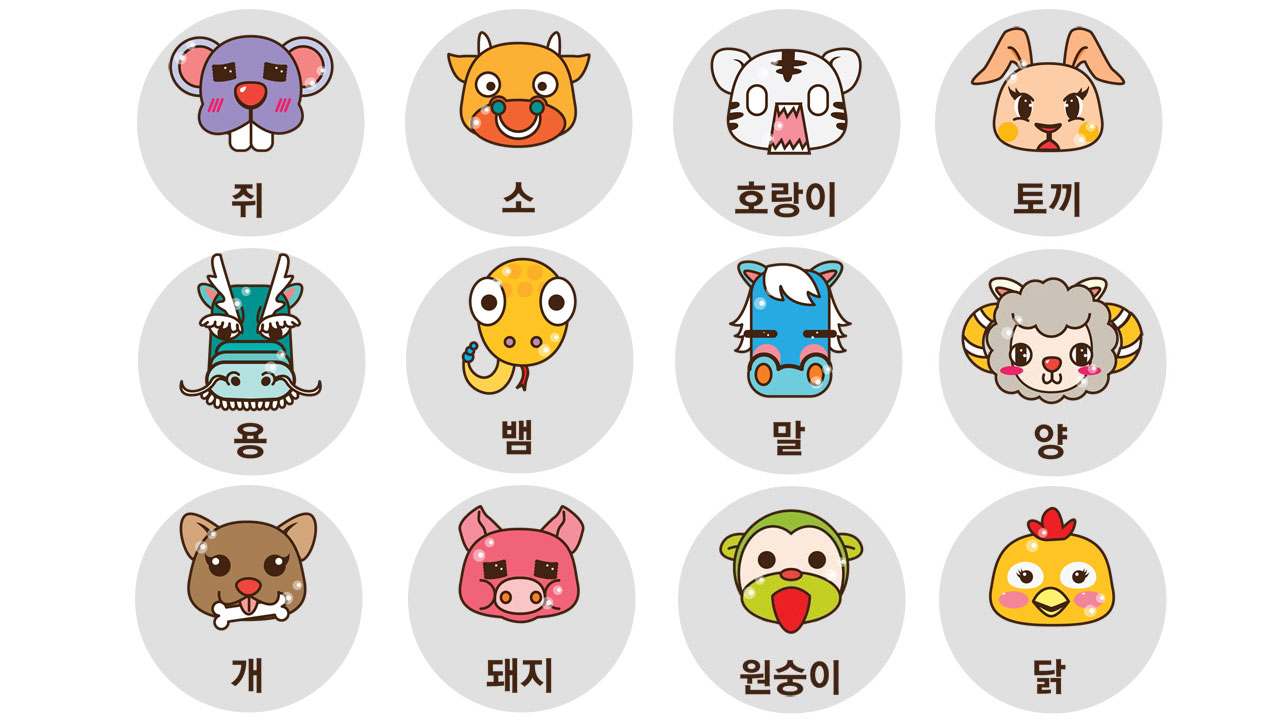 쥐부터 돼지까지 열두 띠를 소개한 그림