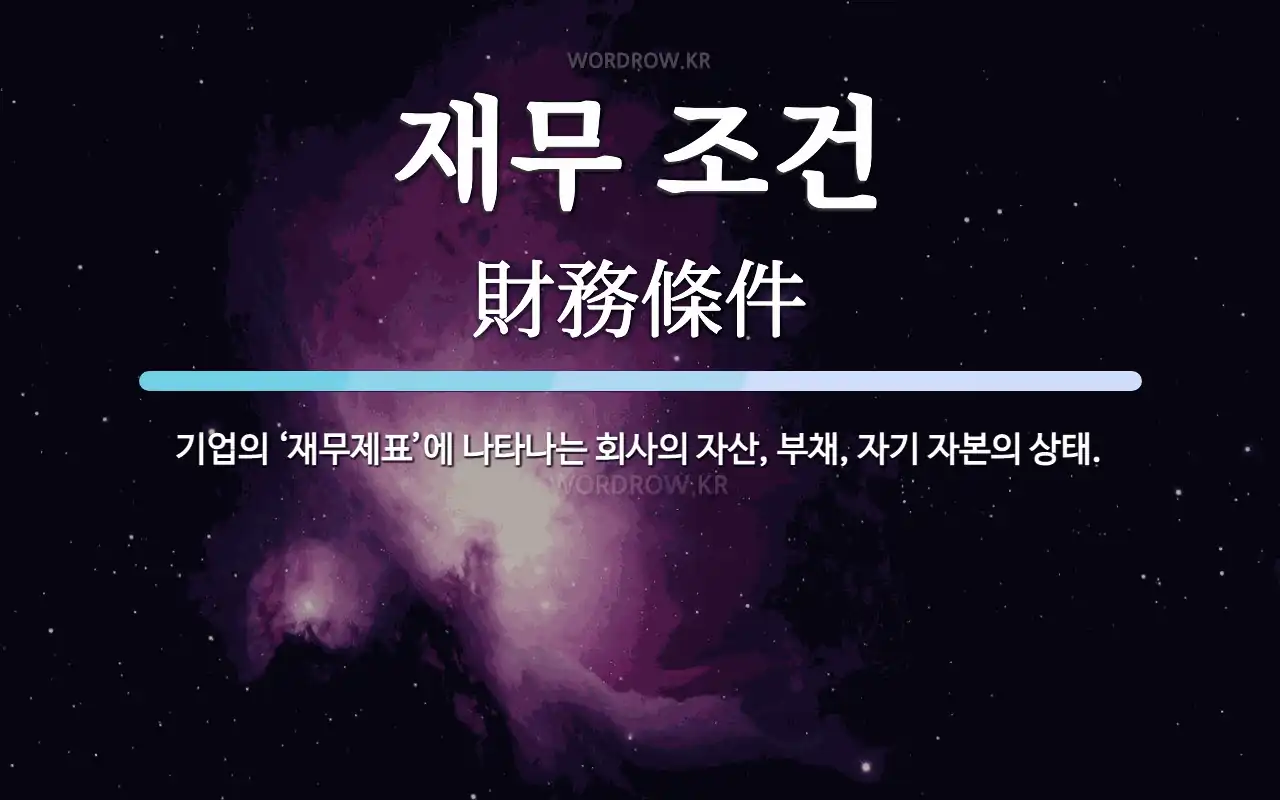 재무 조건 뜻: 기업의 ‘재무제표’에 나타나는 회사의 자산, 부채, 자기 자본의 상태.