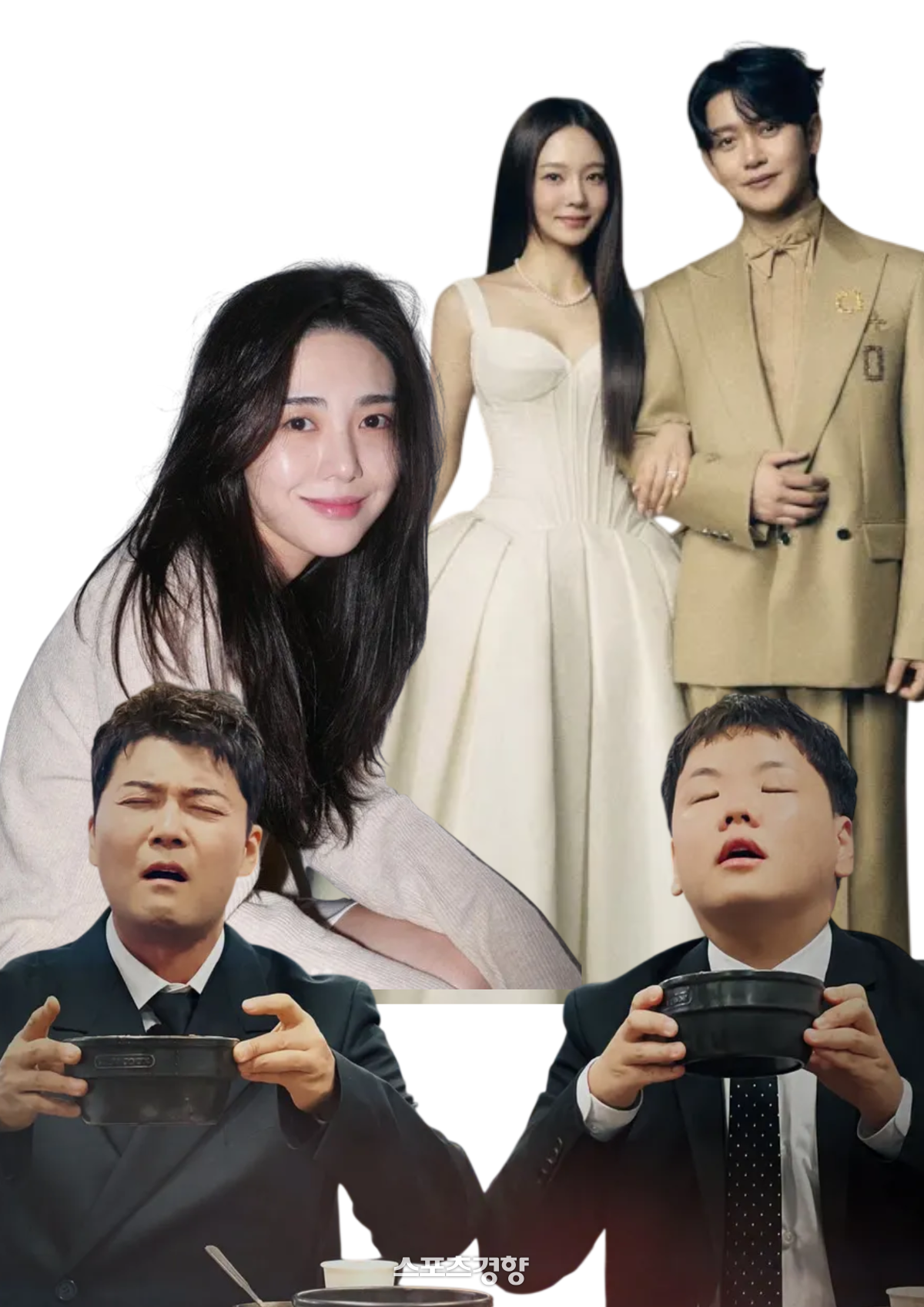 (오른쪽위부터 시계방향으로)유하진·강균성·곽튜브·전현무·권민아. 사진=강균성 SNS, MBN 예능 ‘전현무계획’ 포스터, 권민아 SNS.