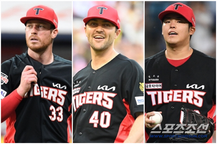 왼쪽부터 KIA 타이거즈 아담 올러, 제임스 네일, 시라카와 케이쇼. 스포츠조선DB