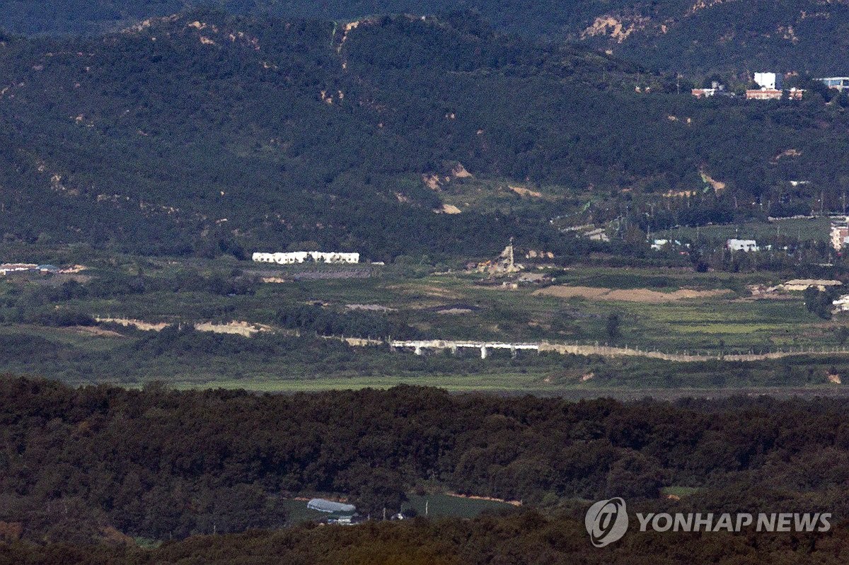 This file photo shows North Korea as seen from the border city of Paju, north of Seoul, on Sept. 8, 2026. (Yonhap)
